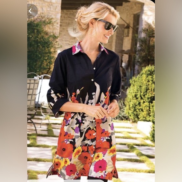 Soft Surroundings Tops - Soft Surroundings Black and Red Floral Button Down Shirt size Xal